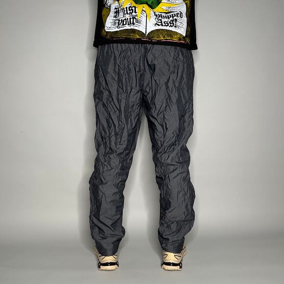 Adidas Track Pants Dark Grey Polyester Black Mesh Lined - Picture 3 of 4